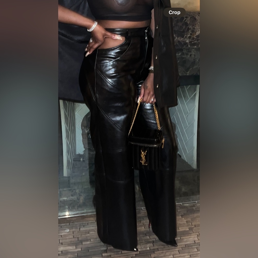 Black Leather Pants with YSL Bag